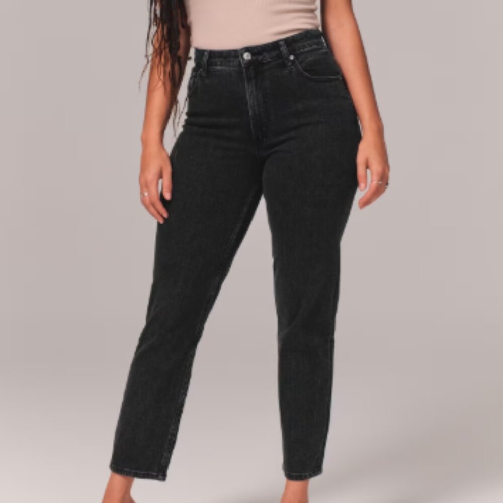 Abercrombie & Fitch The Mom High Rise Curve Love Black Jeans Size 26 2R